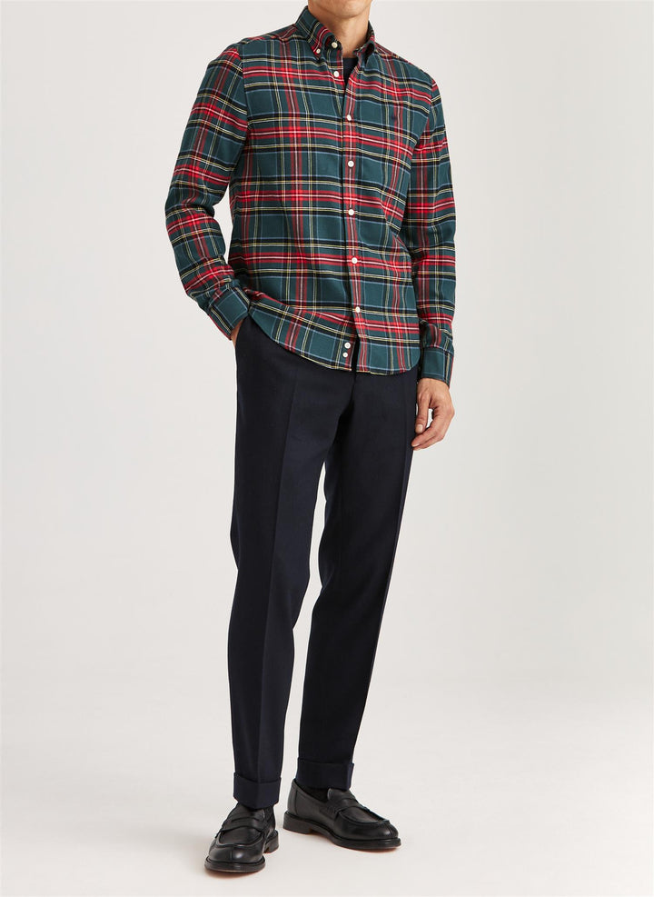 Soft Twill Tartan Shirt-Slim Fit  Green