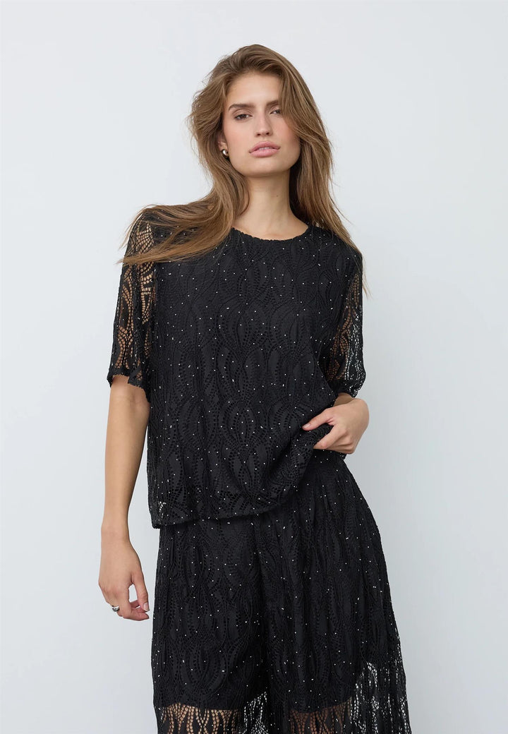 EricaCC Stone Lace SS Blouse Black