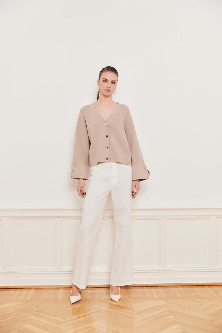 Atari Rib Cardigan  Beige