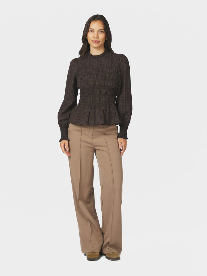 Possa Big Check Blouse Brown Check