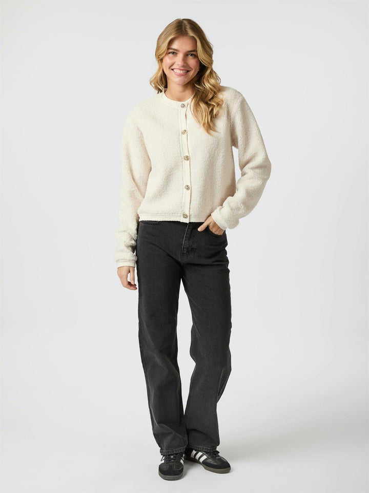 Limo Fluffy Knit Cardigan  Creme