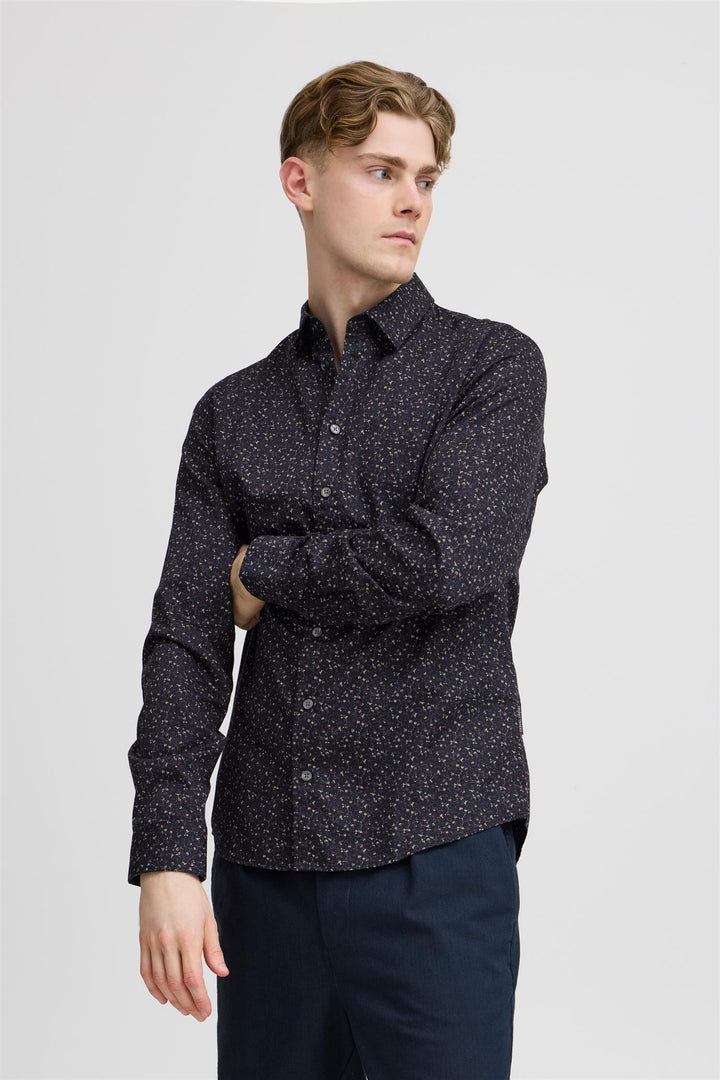 ANTON LS floral AOP shirt  Dark Navy