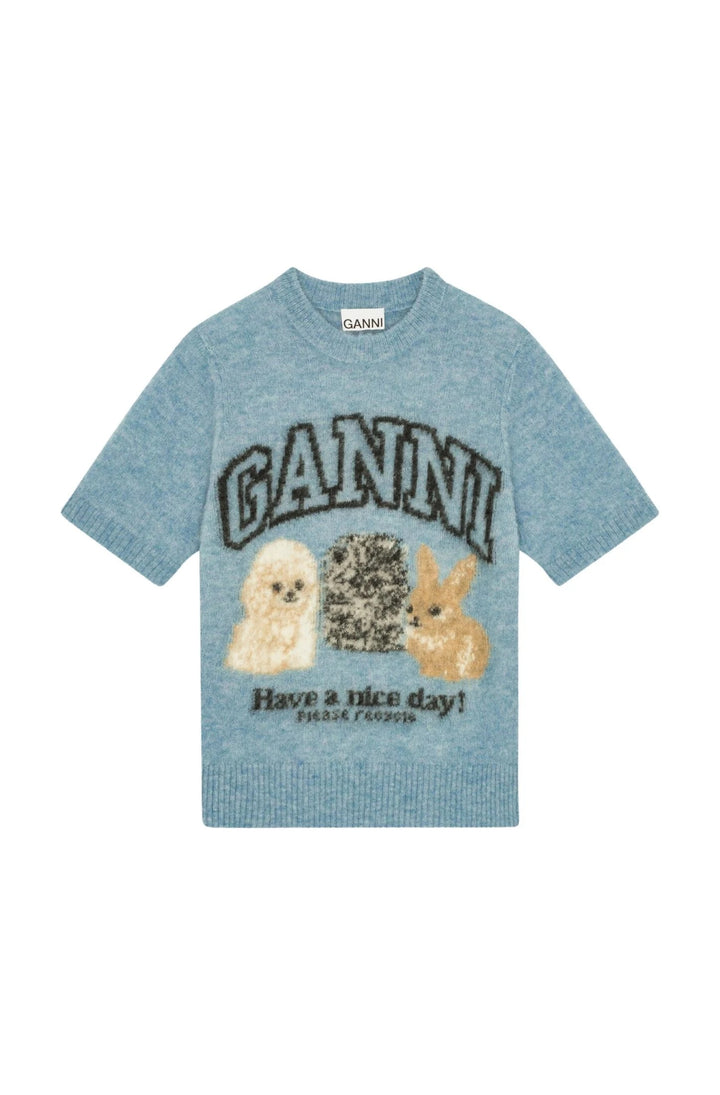 FINE BRUSHED ALPACA PUPPIES T SHIRT  Soft Chambray