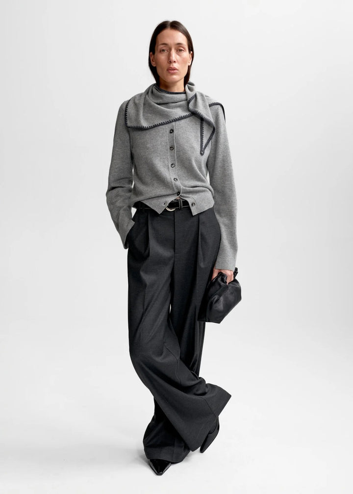 Mina Stitched Merino Scarf  Lt. Grey Mel
