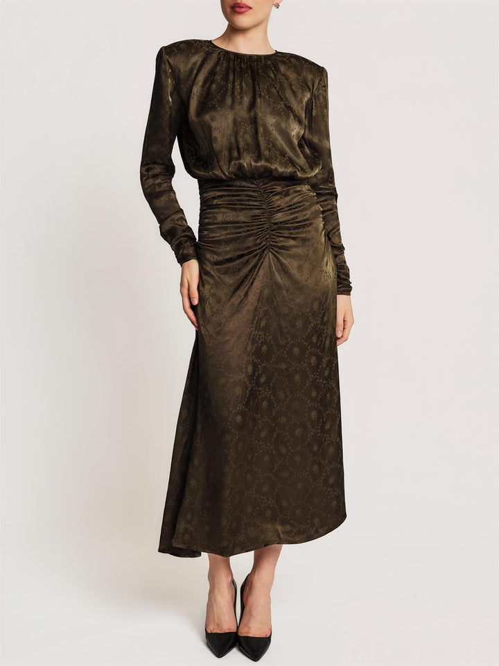 Jacquard Rouching Dress Forest