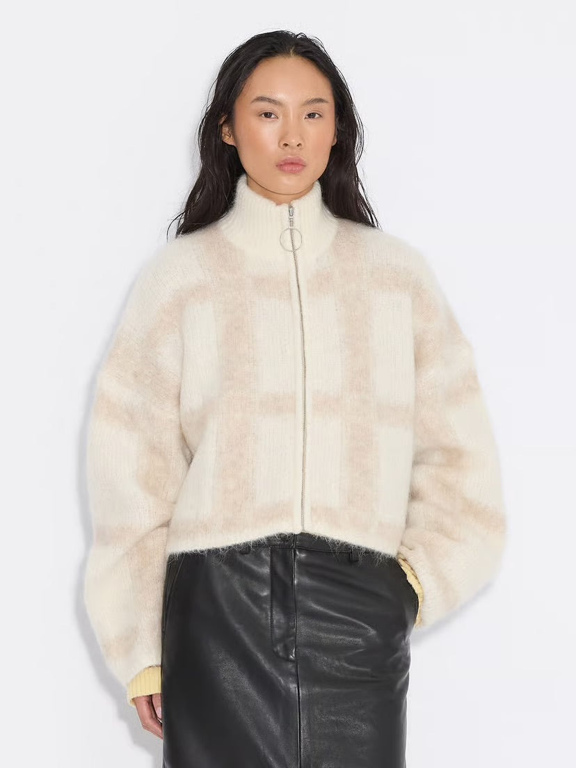 Tine Light Check Cardigan  Lt Brown Mix