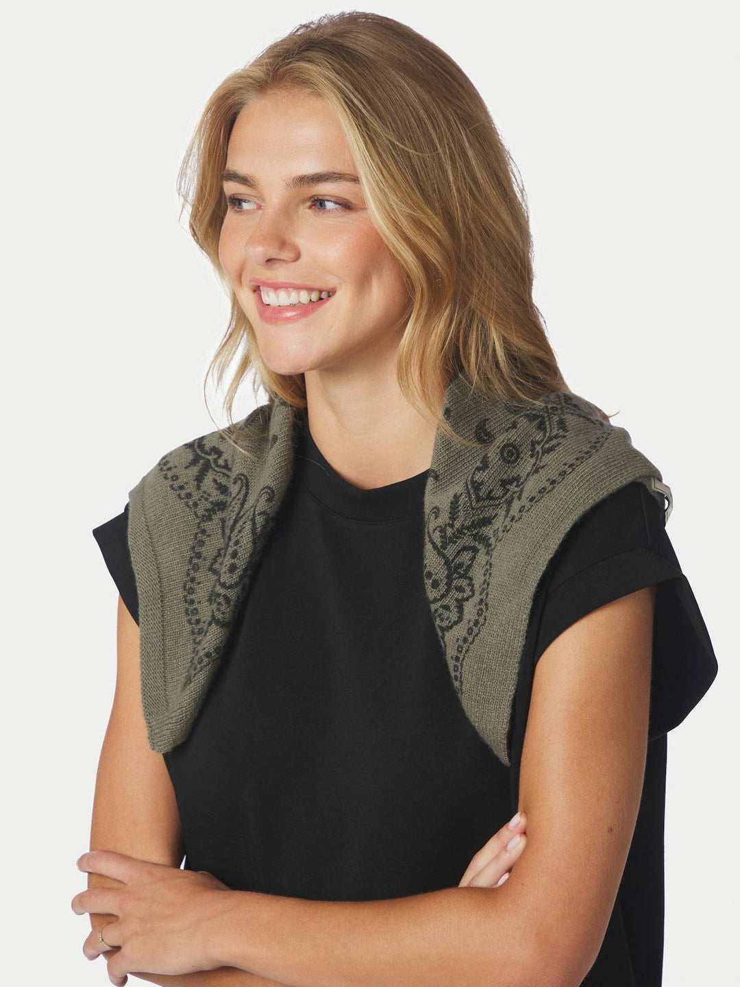Adelina Paisley Knit Scarf  Army