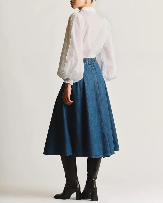 DENIM MIDI SKIRT  Dark Blue