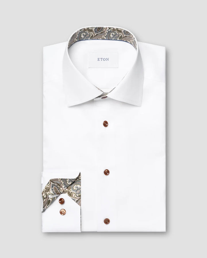 Paisley Effect Sign Twill Slim  White