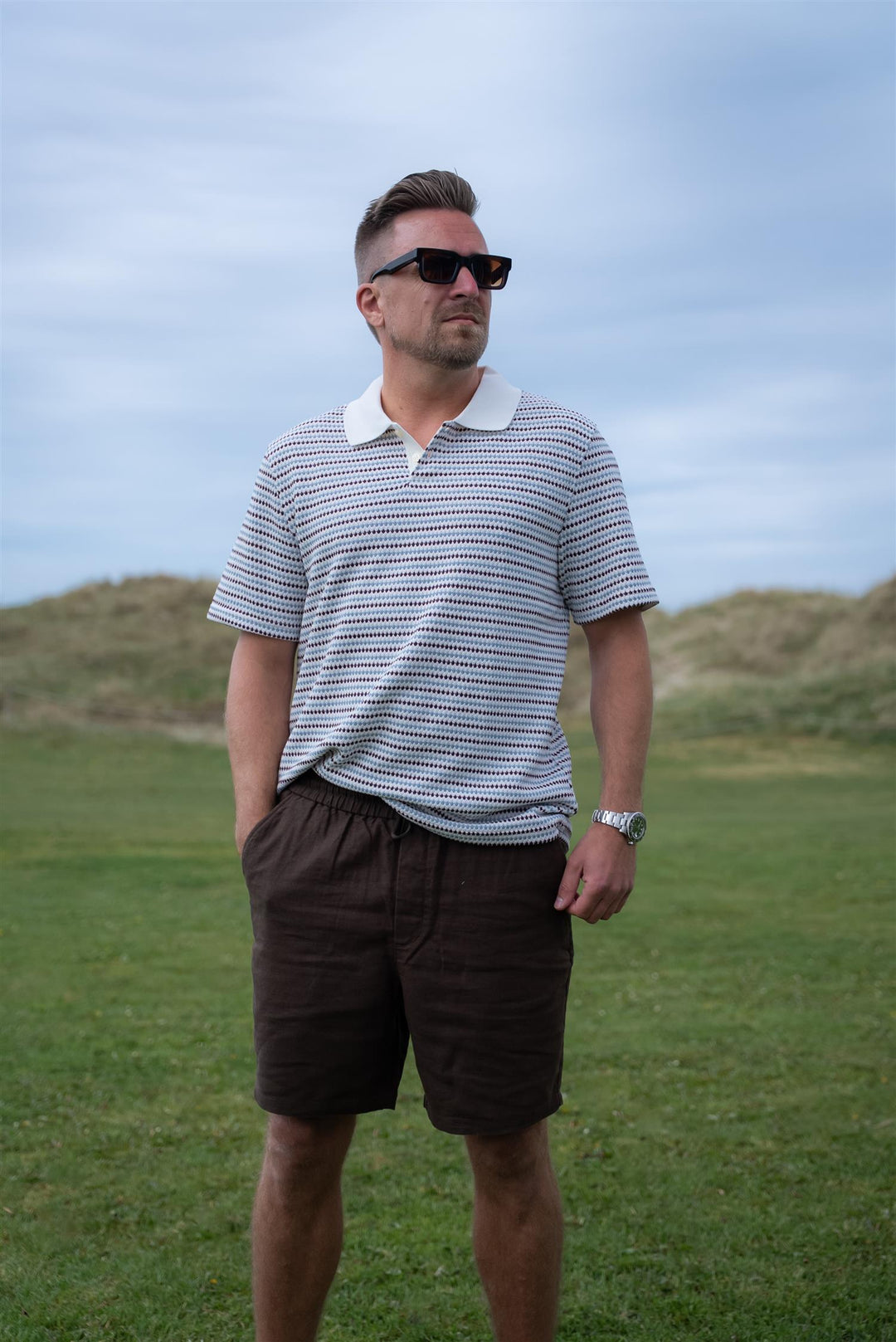 Knitted Stripe Polo  Eggnog White