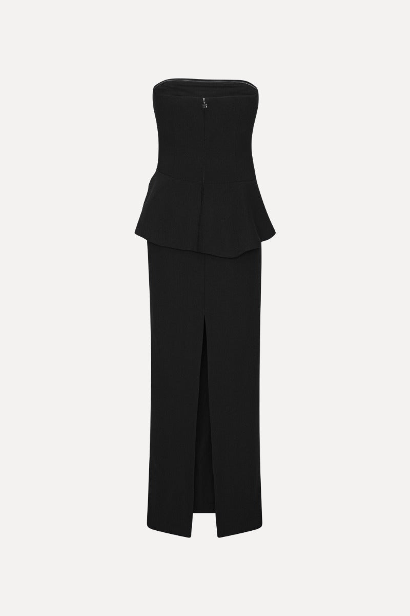 LONG FLOWER STRAPLESS DRESS  Black