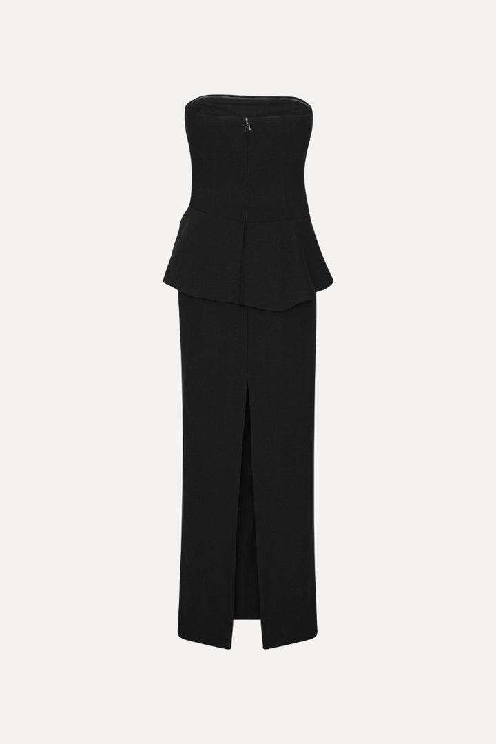 LONG FLOWER STRAPLESS DRESS  Black
