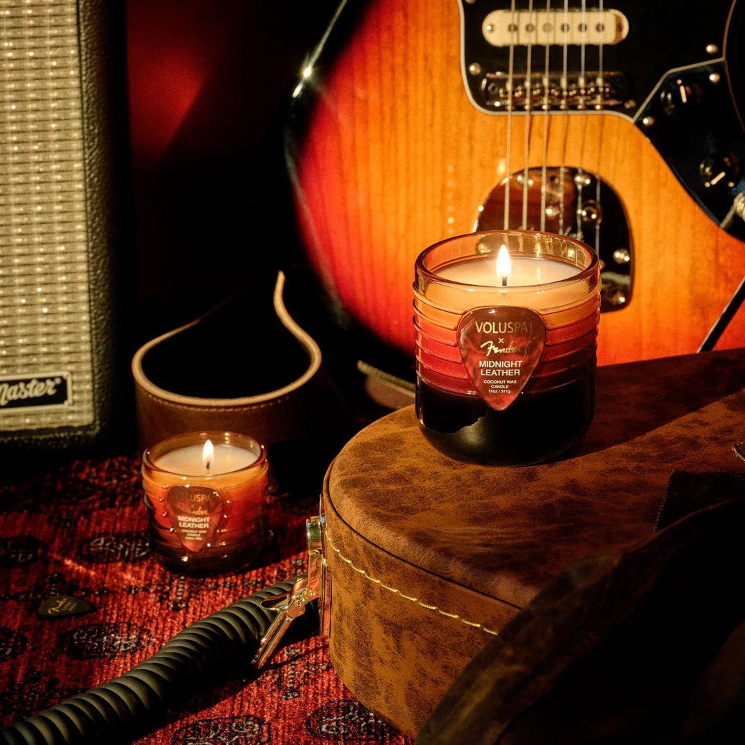 MIDNIGHT LEATHER PEDESTAL CANDLE  Midninght Leather