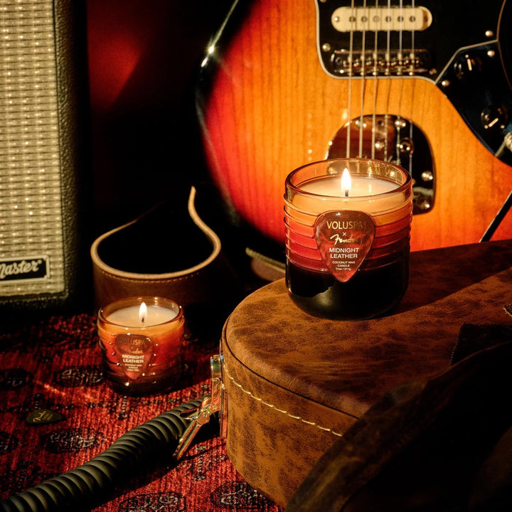 MIDNIGHT LEATHER PEDESTAL CANDLE  Midninght Leather