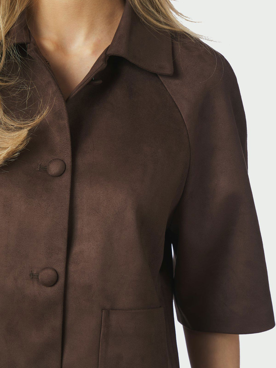Editta Faux Suede Jacket  Dark Brown