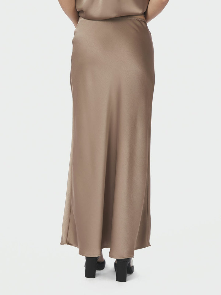 Vicky Heavy Sateen Skirt  Dark Taupe
