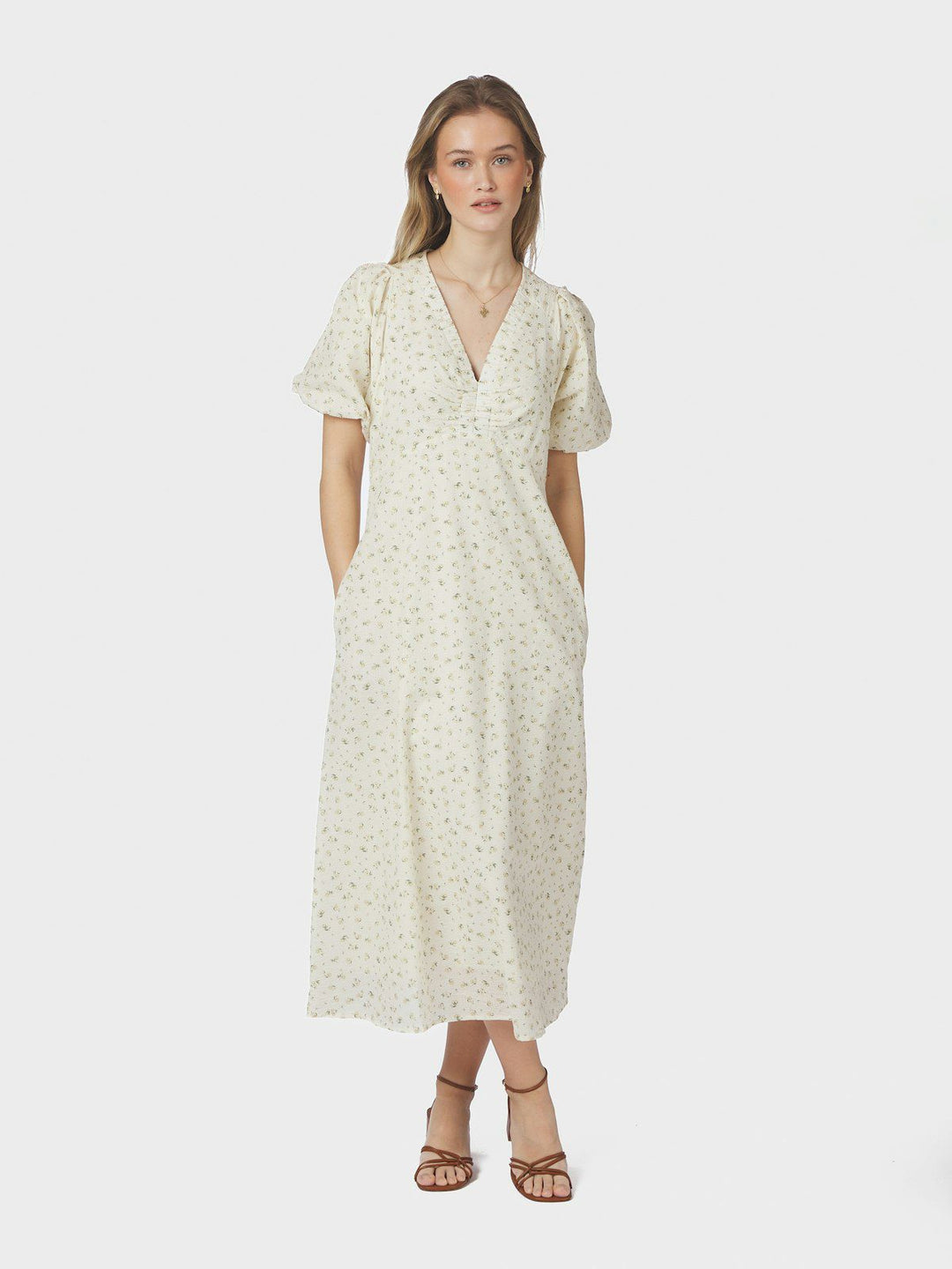 Illana Small Rose Flower Dress  Light Yellow
