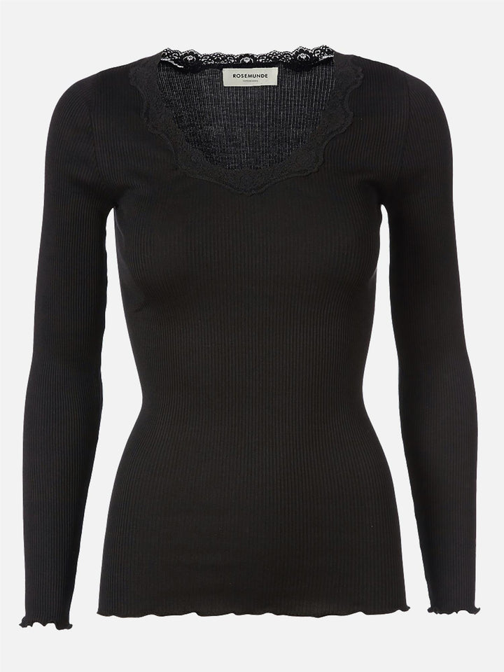 Babette silk t-shirt w/ lace  Black