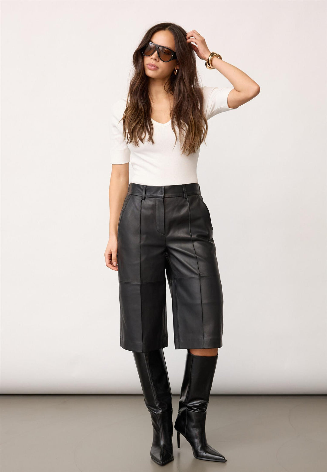 PhoebeCC Long Leather Bermuda  Black