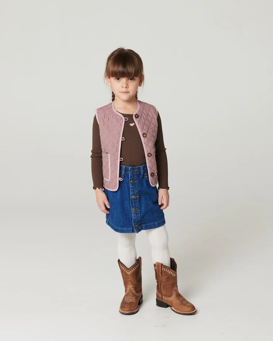 DENIM SKIRT W. BRAID DETAILS  Indigo Blue Wash