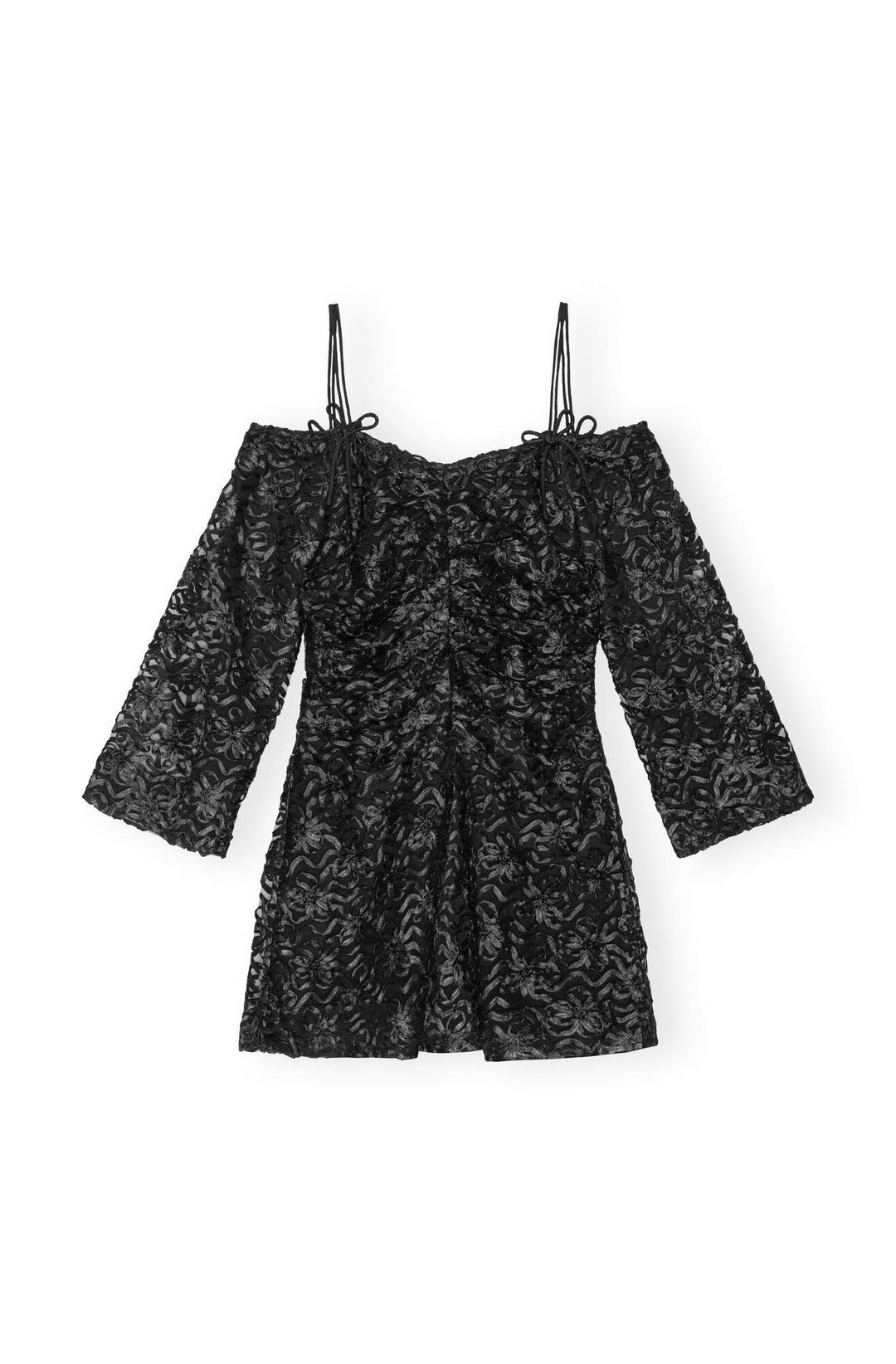 RIBBON TULLE MINI DRESS  099-Black