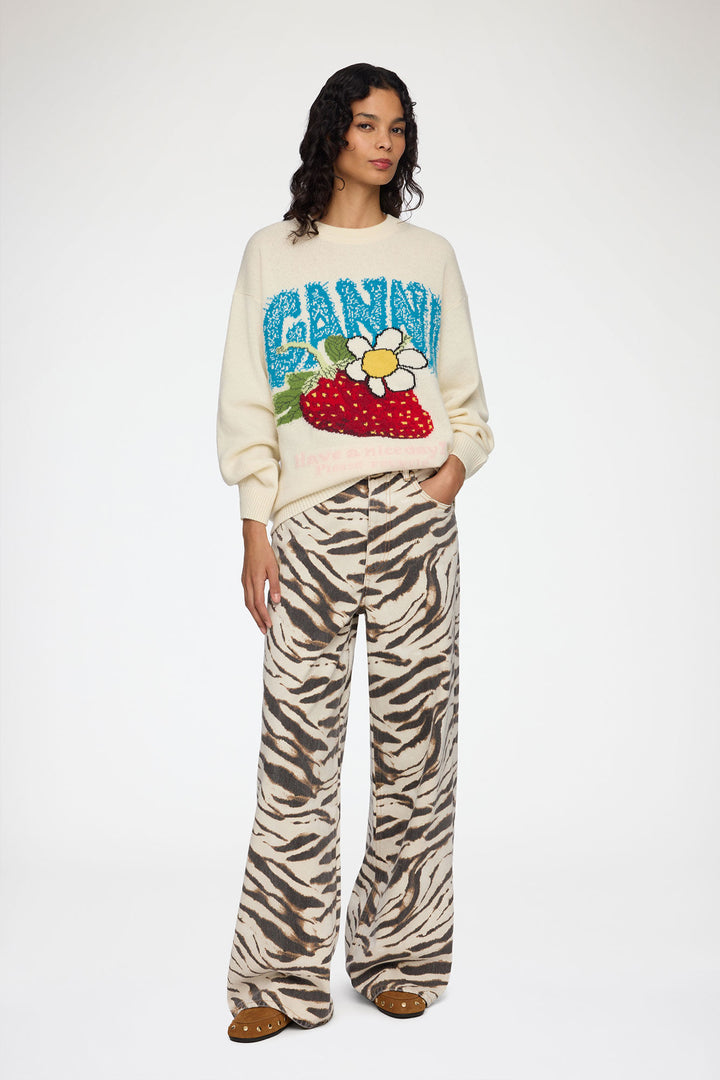 Oversized Graphic Wool Mix Sweater  Egret