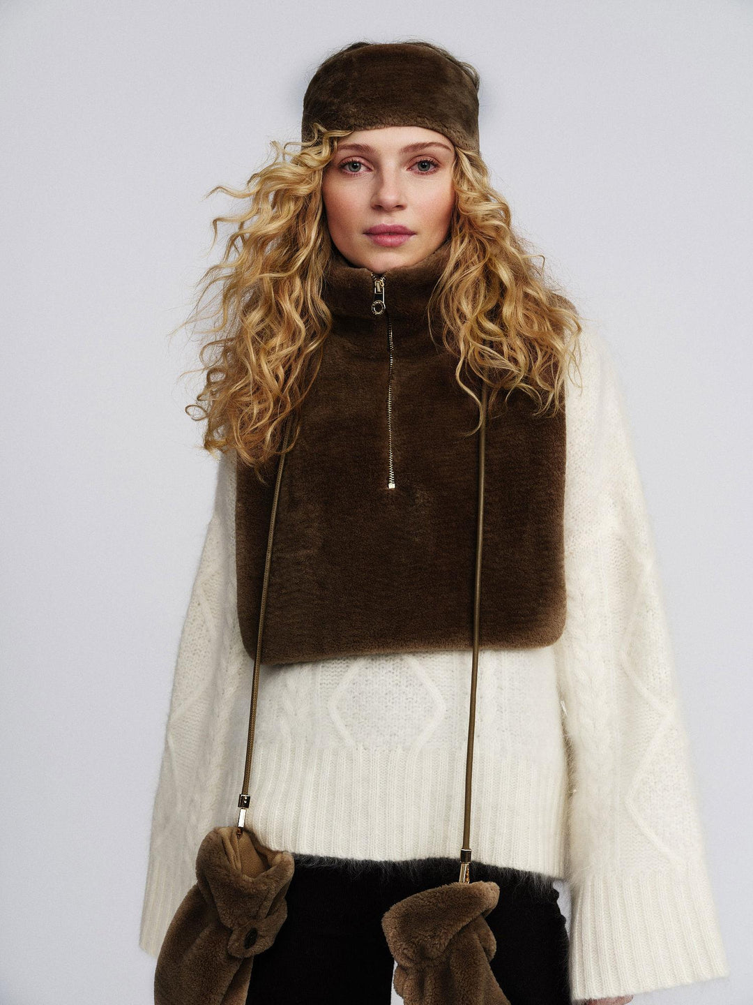 Belle Shearling High Neck  Brown