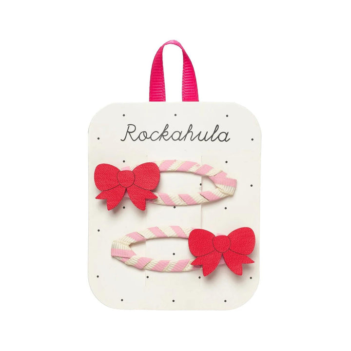 CUTESY BOW STRIPY CLIPS  Red
