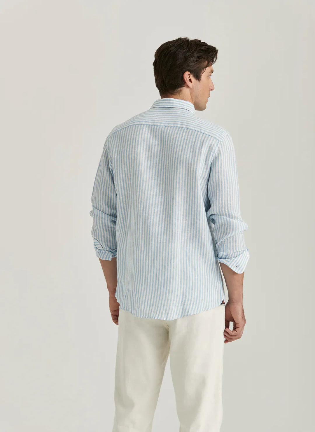 Douglas Linen Stripe Shirt-Classic Fit  Blue