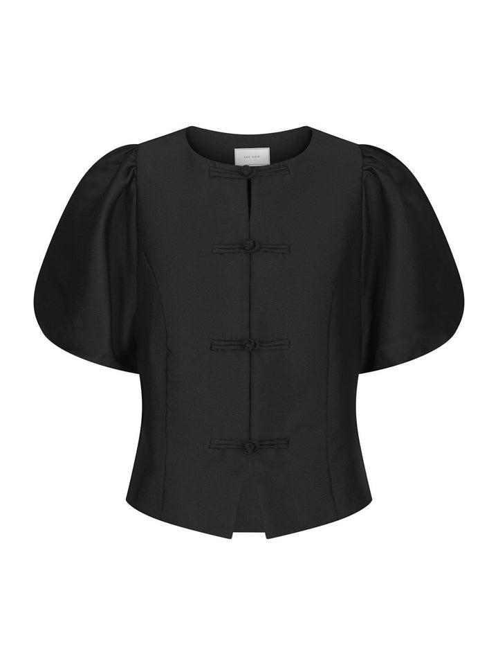 Anela Mandarin Dull Satin Blouse Black