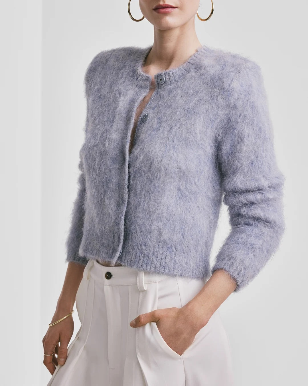 Hairy Knit Jacket  Sky Blue