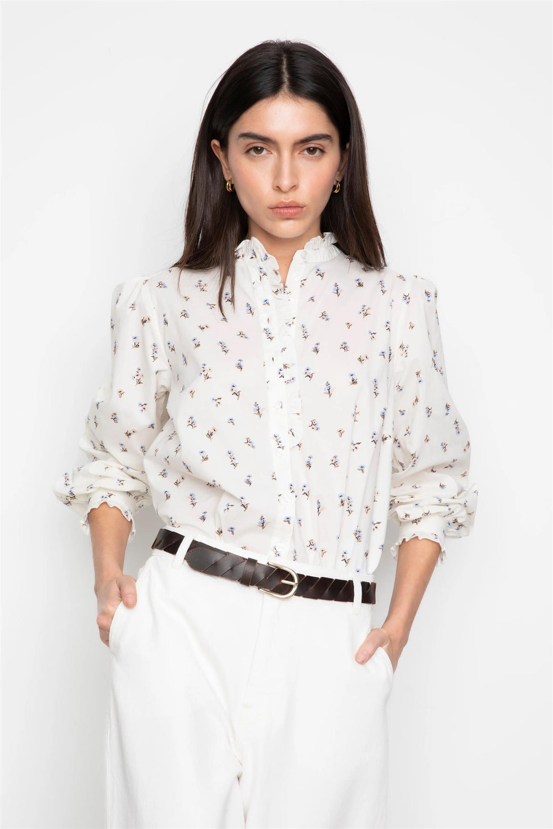 Emily Blouse  White Anemone Print
