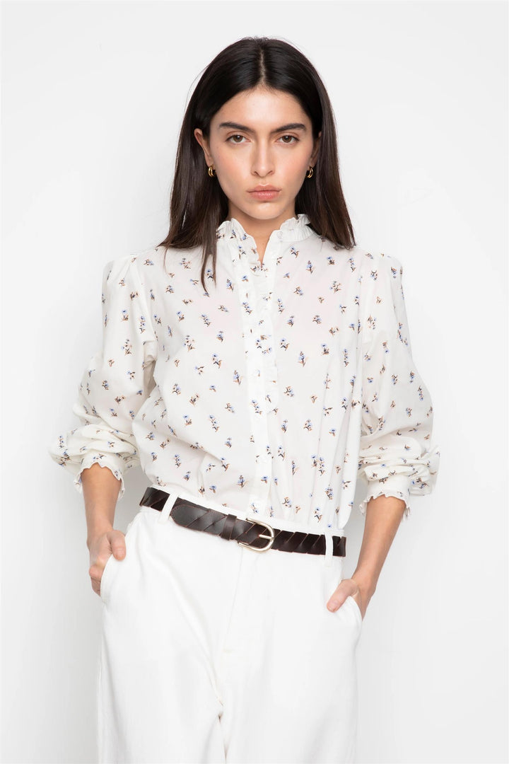 Emily Blouse  White Anemone Print
