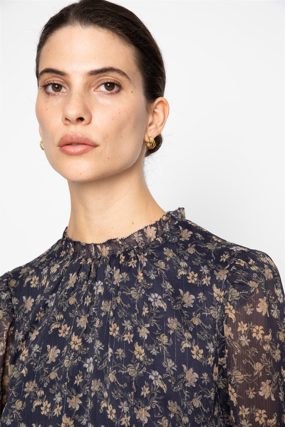 Dina Blouse  Navy Dahlia Print