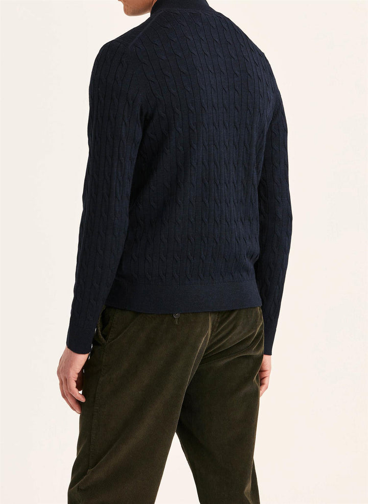 Merino Cable Zip Cardigan  Blue