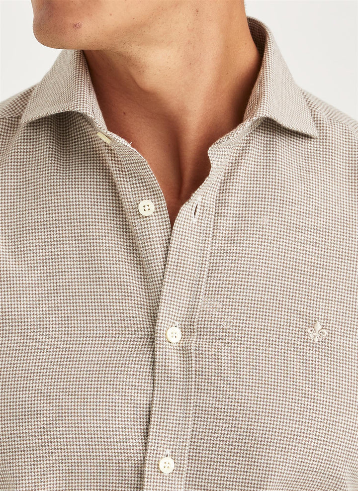 Soft Twill Dogtooth Shirt-Slim Fit  Brown