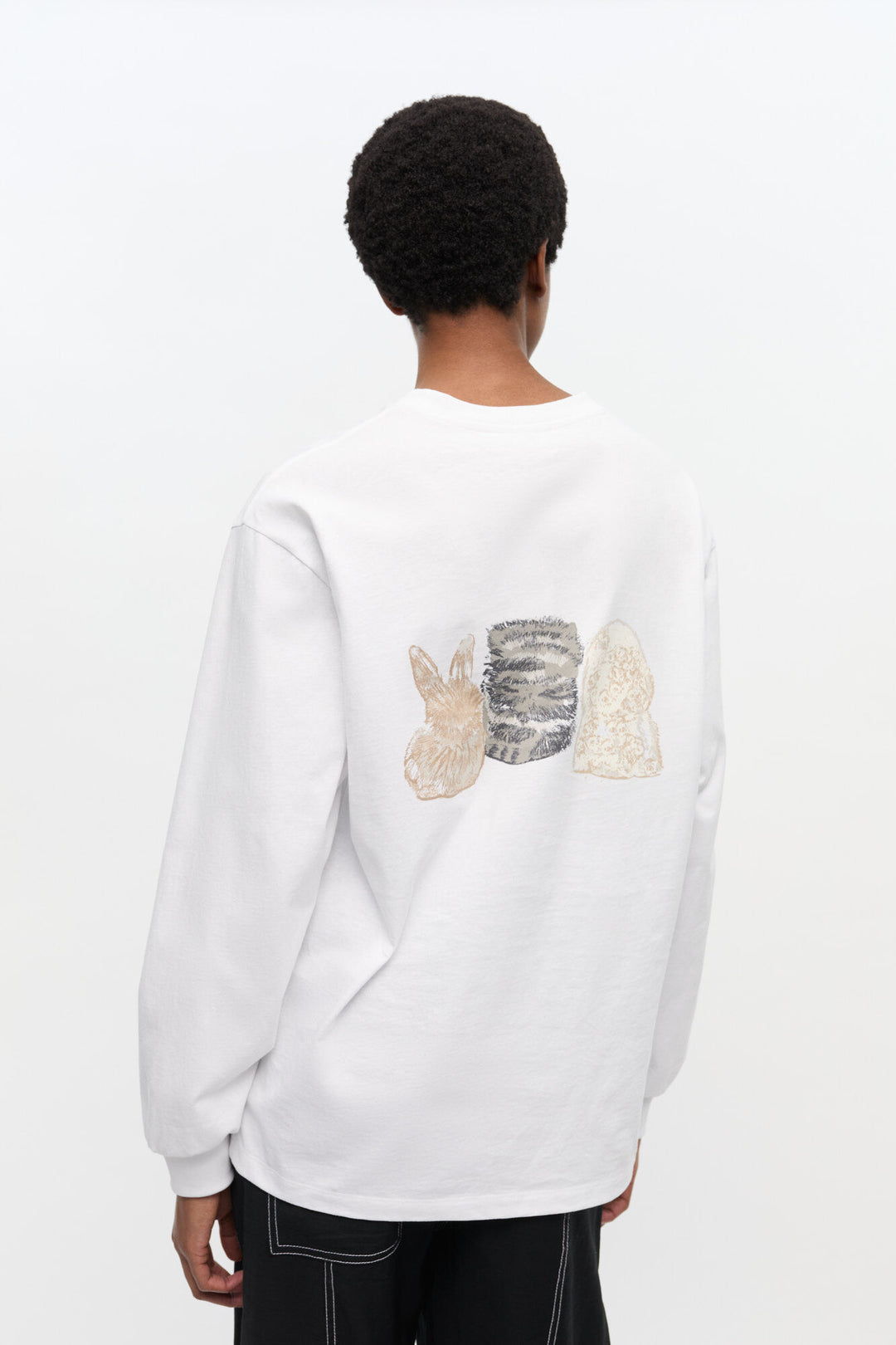 Re-cut Heavy Jersey Animals Long sleeve  Bright White
