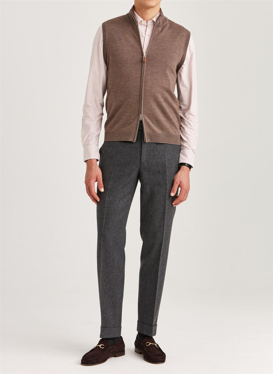 Merino Zip Vest  Brown