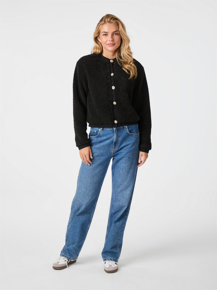 Limo Fluffy Knit Cardigan  Black