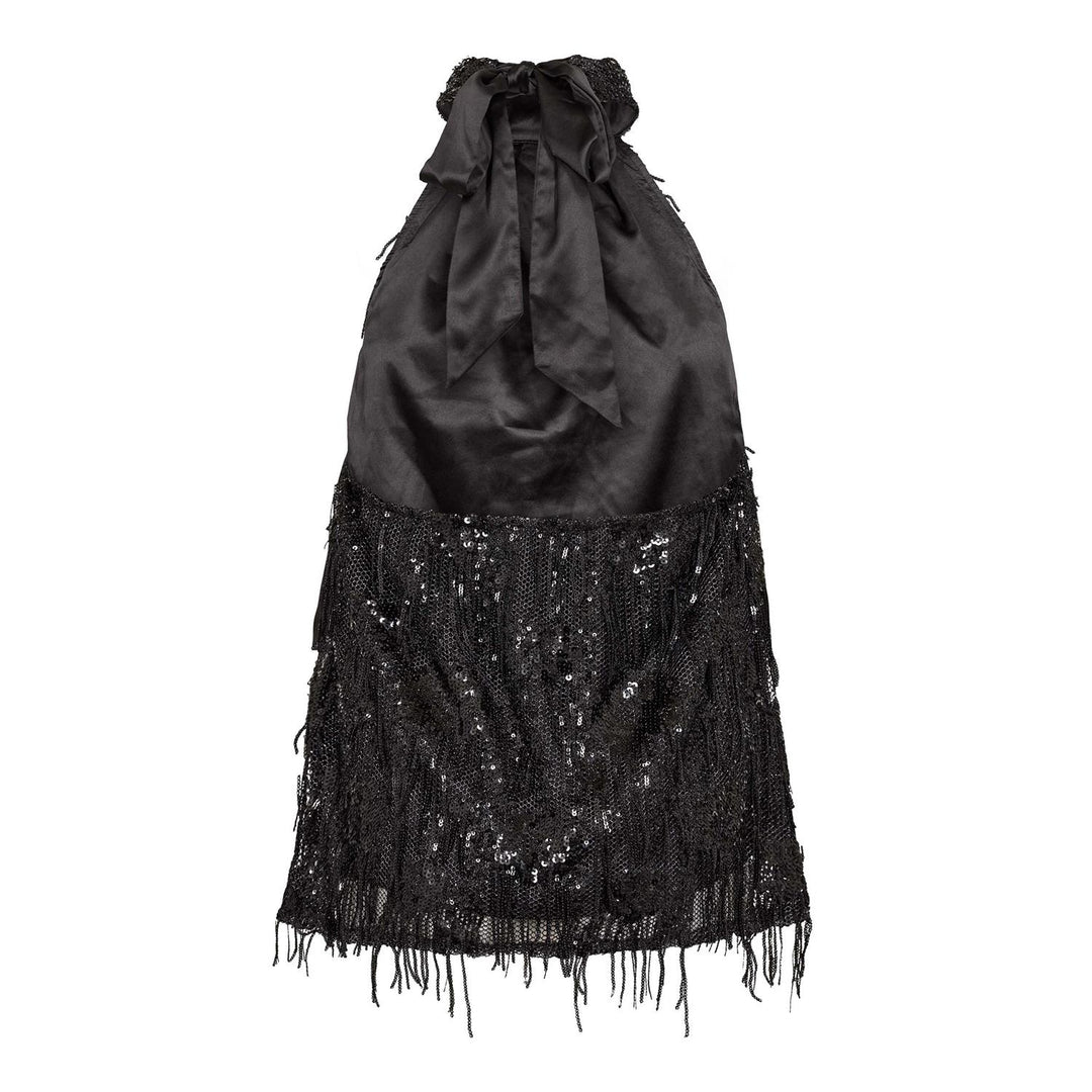 TyraCC Sequin Halter Top Black
