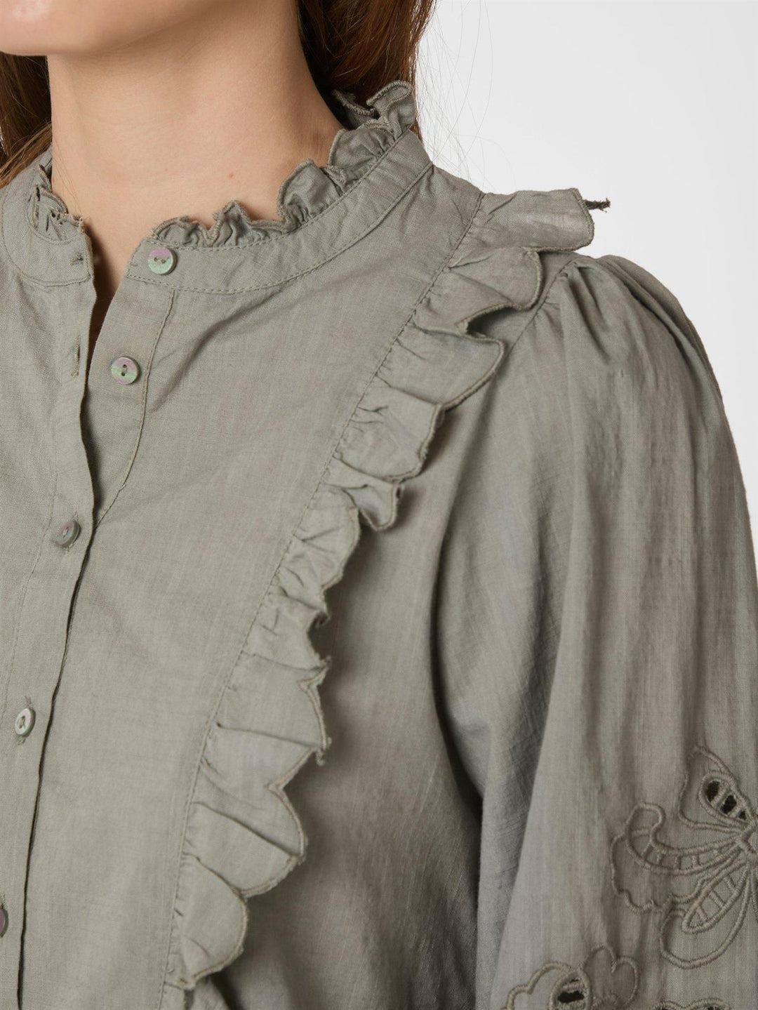 Petrine Embroidery Blouse  Smoke Green