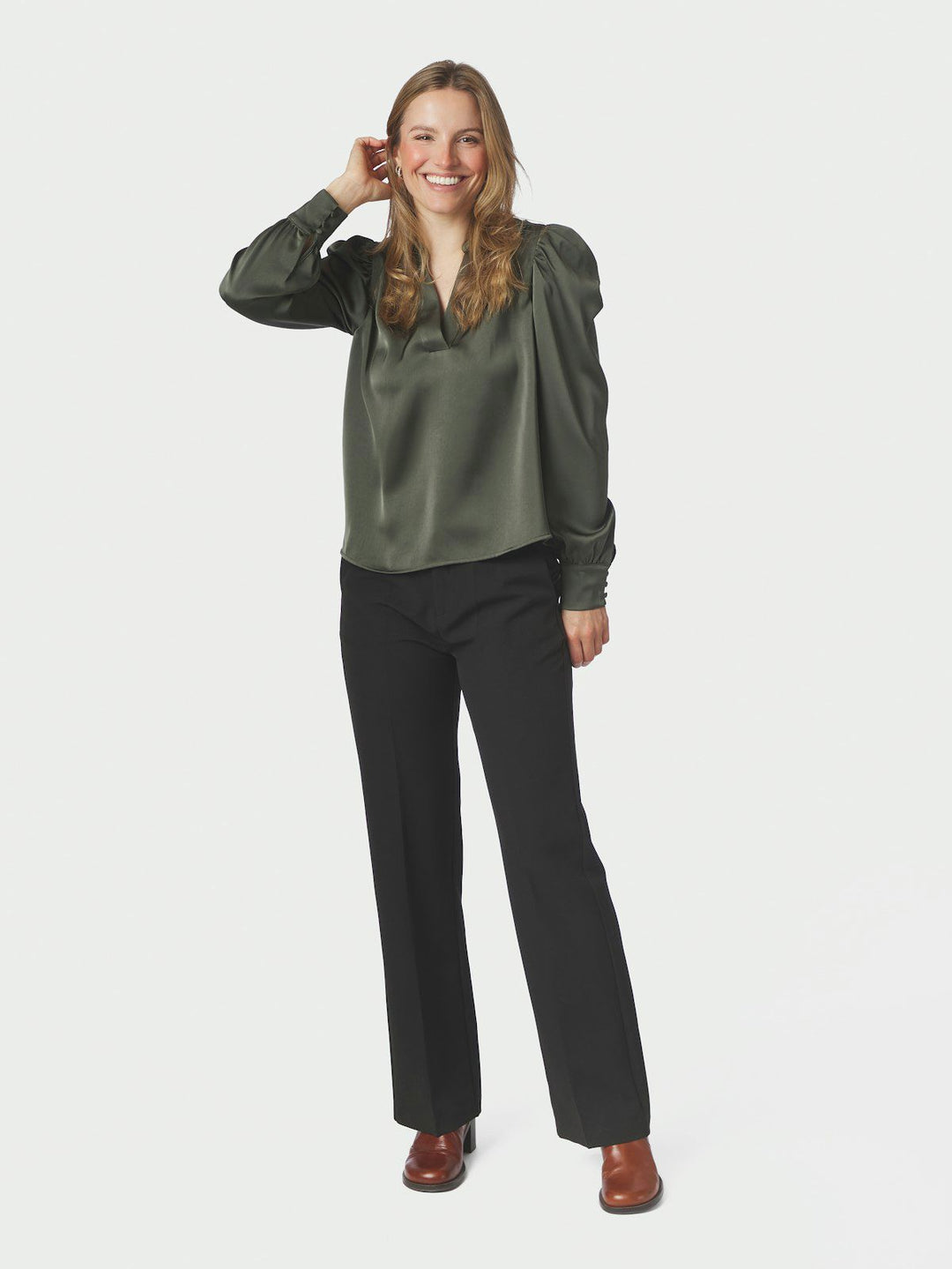 Rosslyn Heavy Sateen Blouse  Deep Green