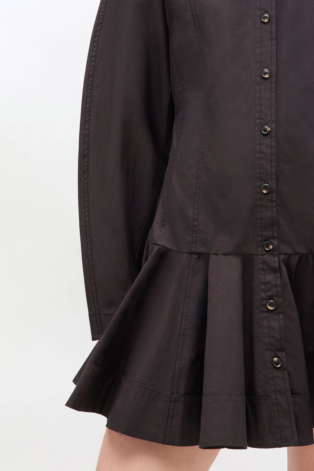 Stretch cotton buttoned mini dress  099-Black