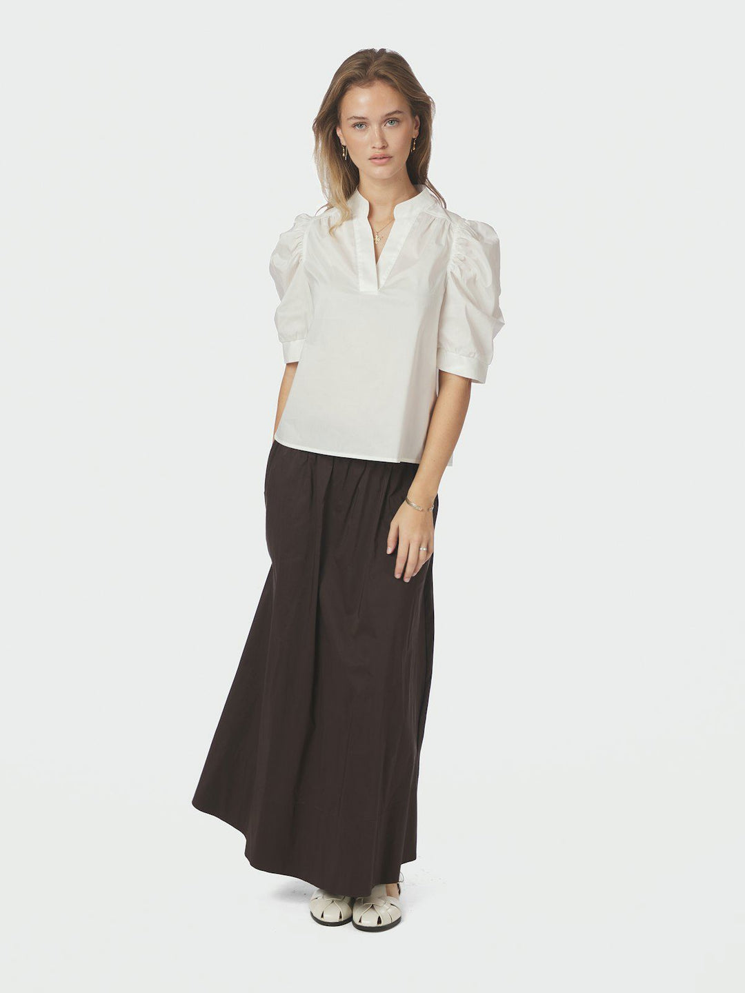 Yara Long Poplin Skirt  Chocolate Brown