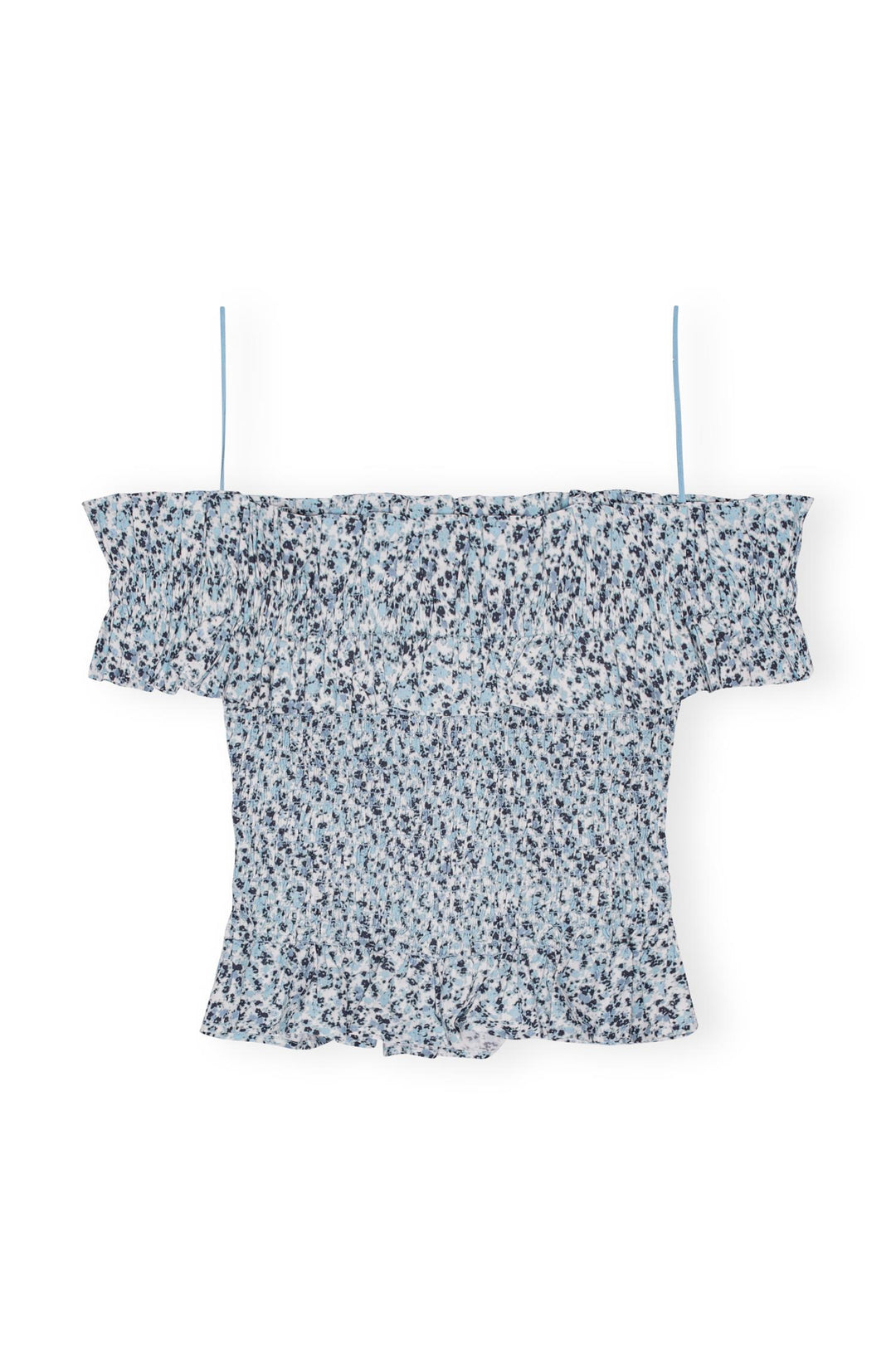 Printed Cotton Off-shoulder Smock Top  Glacier Lake