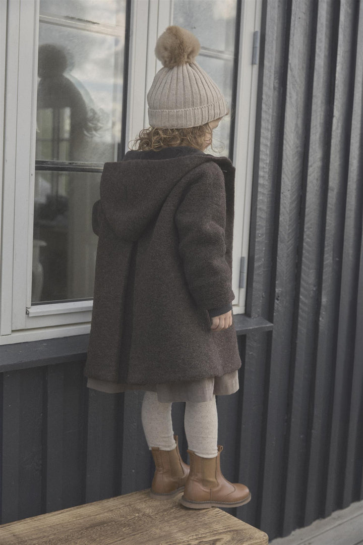 Coat Hood Wool w. Lining  Dark Brown Melange