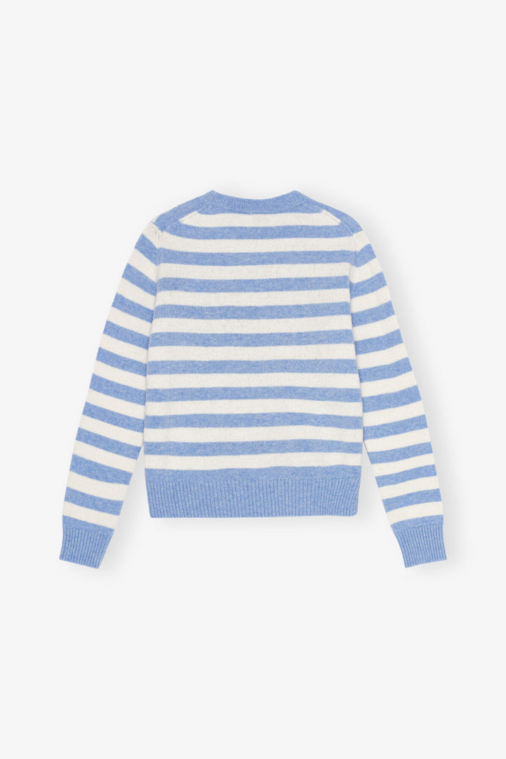 Striped Graphic Wool Mix Cats Crewneck  Illusion Blue