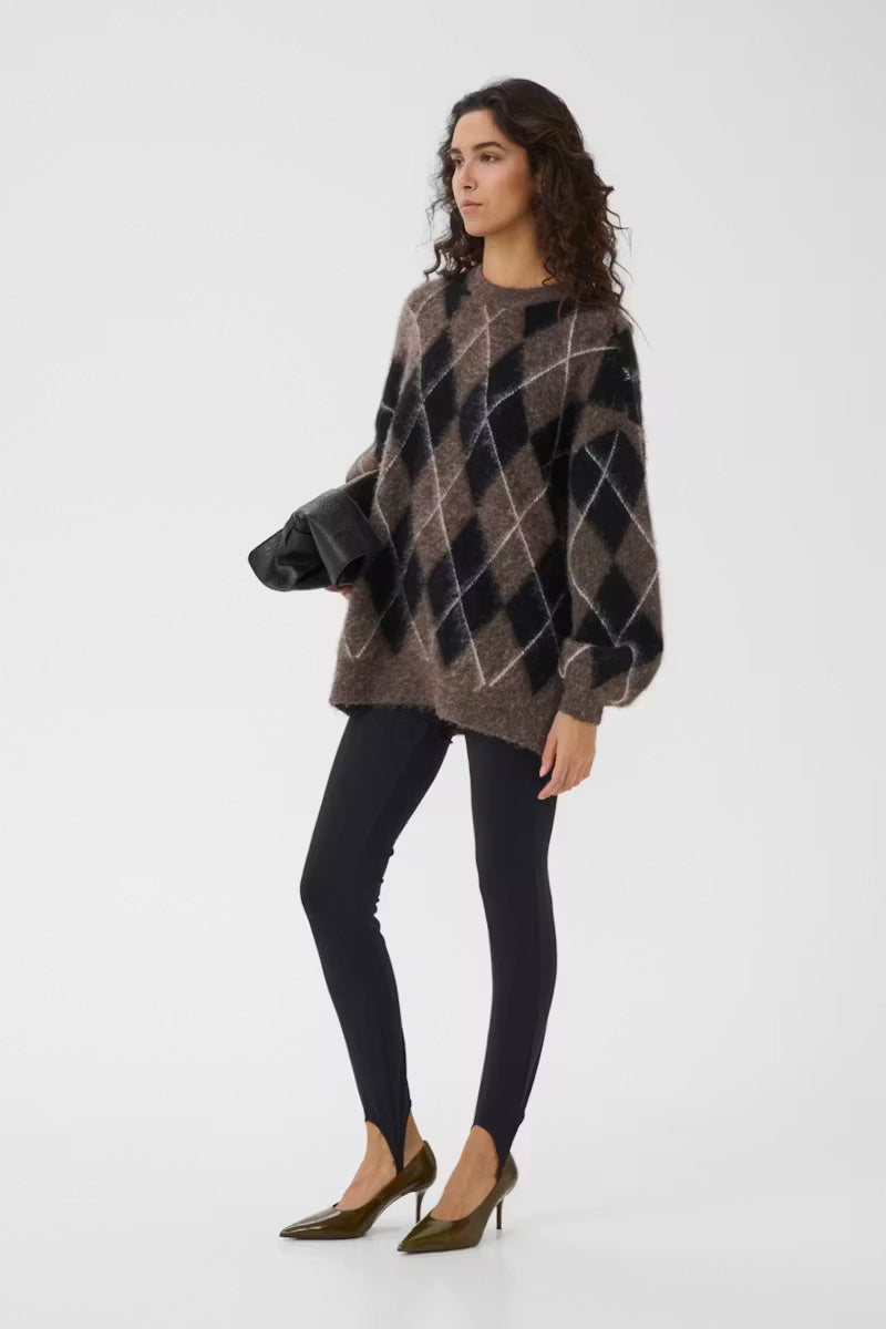 SIDA MULTI LONG PULLOVER  Black/Chestnut/Ivory