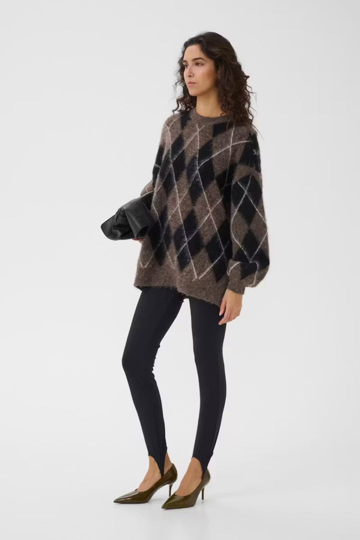 SIDA MULTI LONG PULLOVER  Black/Chestnut/Ivory
