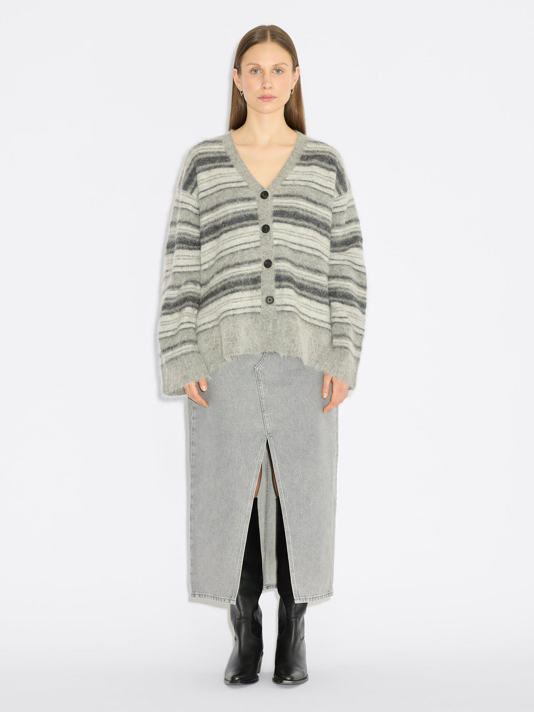 Fluffy Stripe Cardigan  Grey Stripe